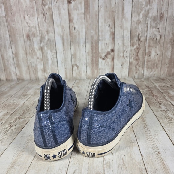 Converse One Star Sneakers Women's US 8 Blue Sequin Low Top Lace Up Casual Shoes - Picture 3 of 8